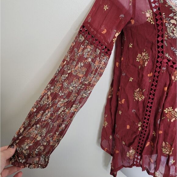 SUNDANCE blouse woodrose floral sheer long sleeve peasant top with cami XS - Picture 5 of 11